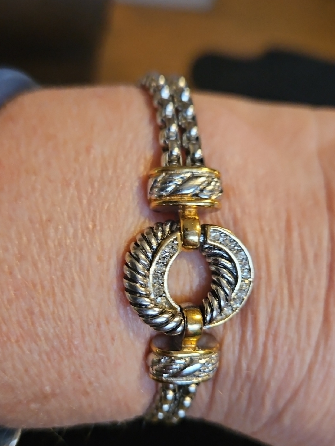 Dsmk Two Tone Twisted Rope With Rhinestone Accents Bracelet